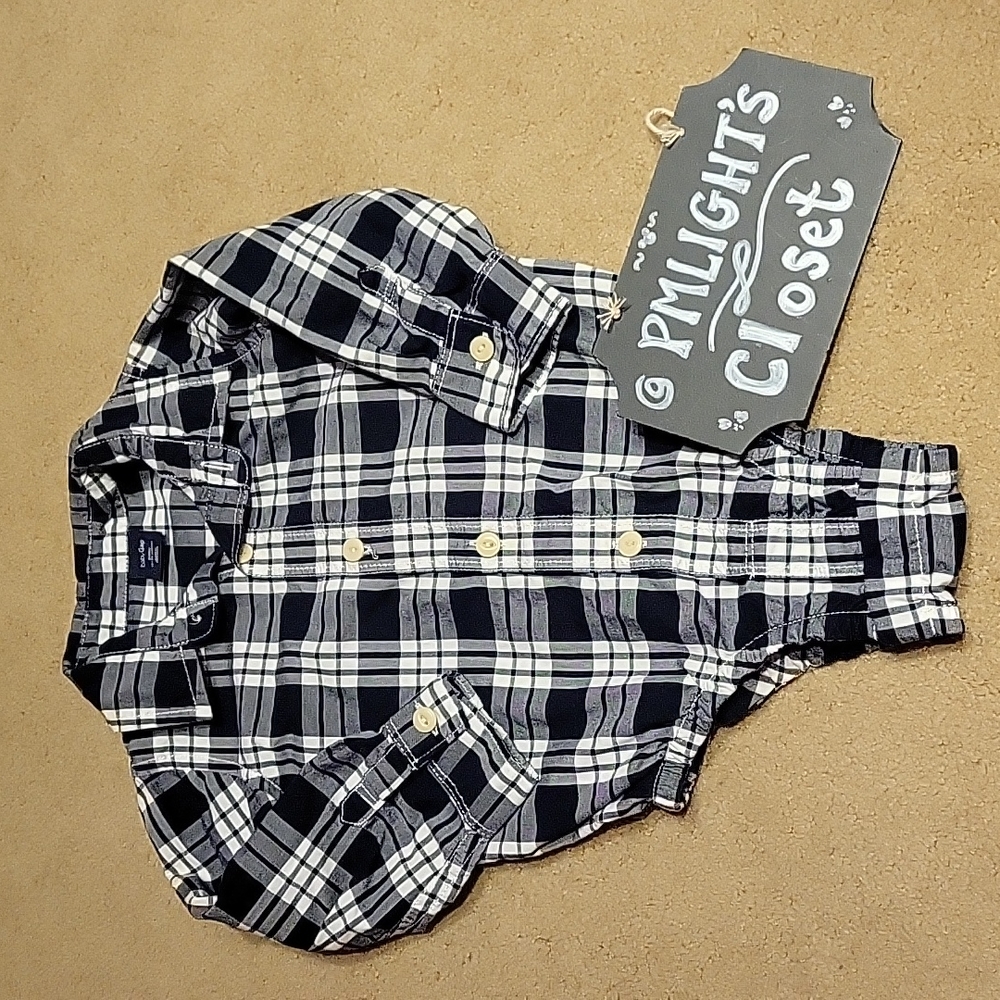 Baby Gap Dress Shirt Long Sleeve Onesie 18-24 Month Marais Plaid Blue White